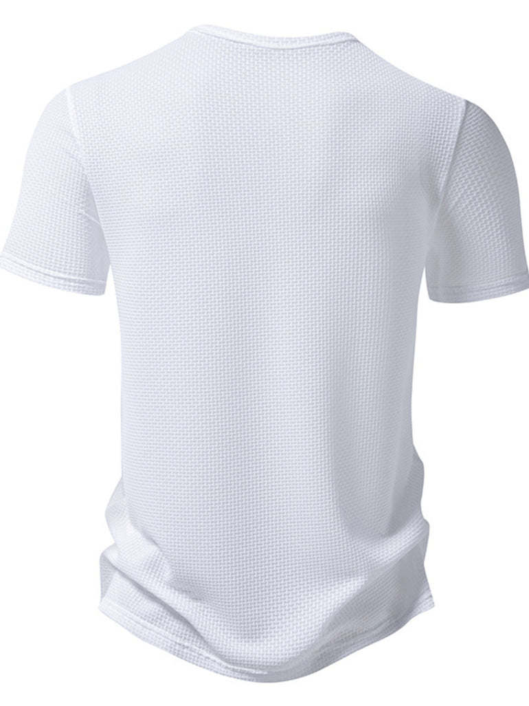 Barevici Soho textured Henley tee men’s minimalist button detail t shirt white back view