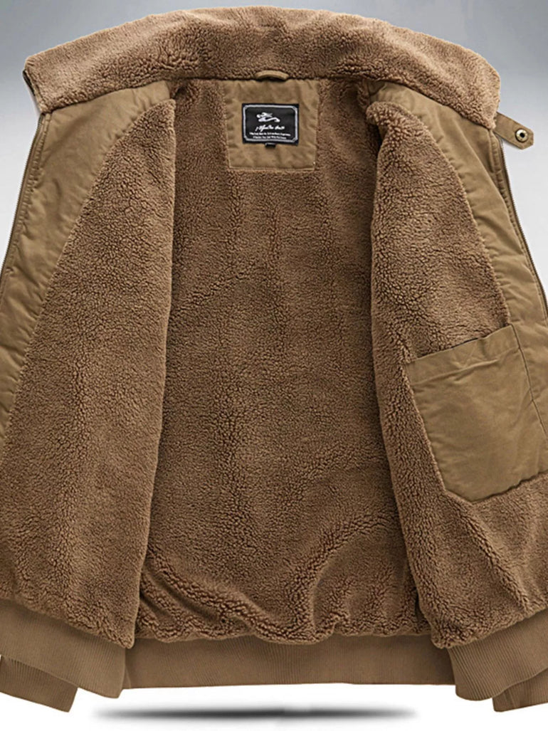 Barevici Nord sherpa lined jacket men’s minimalist warm zip up beige lining