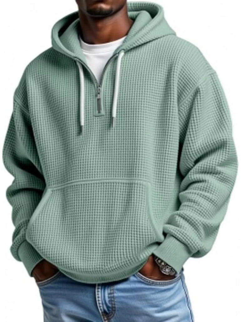 Barevici Loft waffle quarter zip hoodie men’s plus size textured hooded sweatshirt light blue