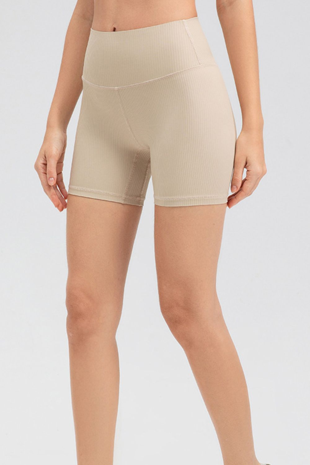 Barevici Pulse wideband shorts women’s slim fit wide waistband sports shorts in Tan.