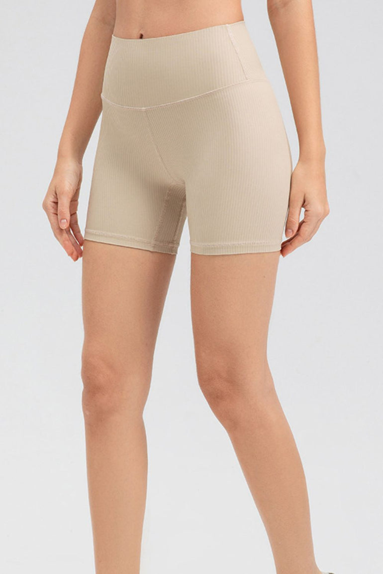 Barevici Pulse wideband shorts women’s slim fit wide waistband sports shorts in Tan.