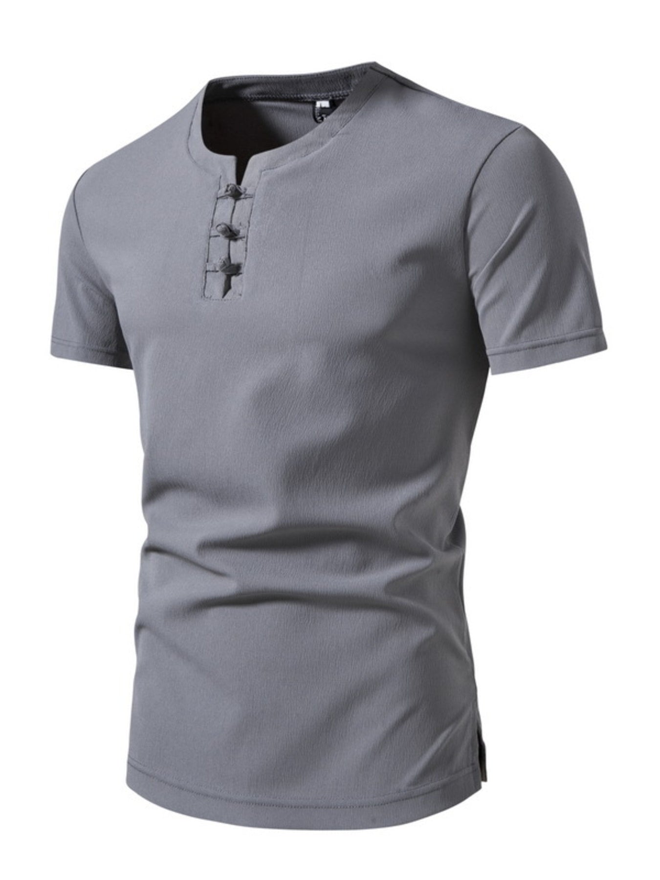 Barevici Harbor textured Henley tee men’s minimalist button detail t shirt light grey