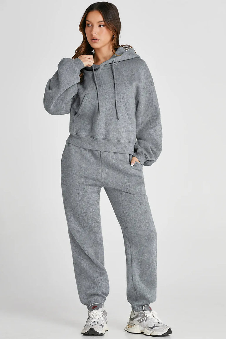 Barevici Transit hooded set women’s dropped shoulder hoodie and drawstring pants active co ord in gray