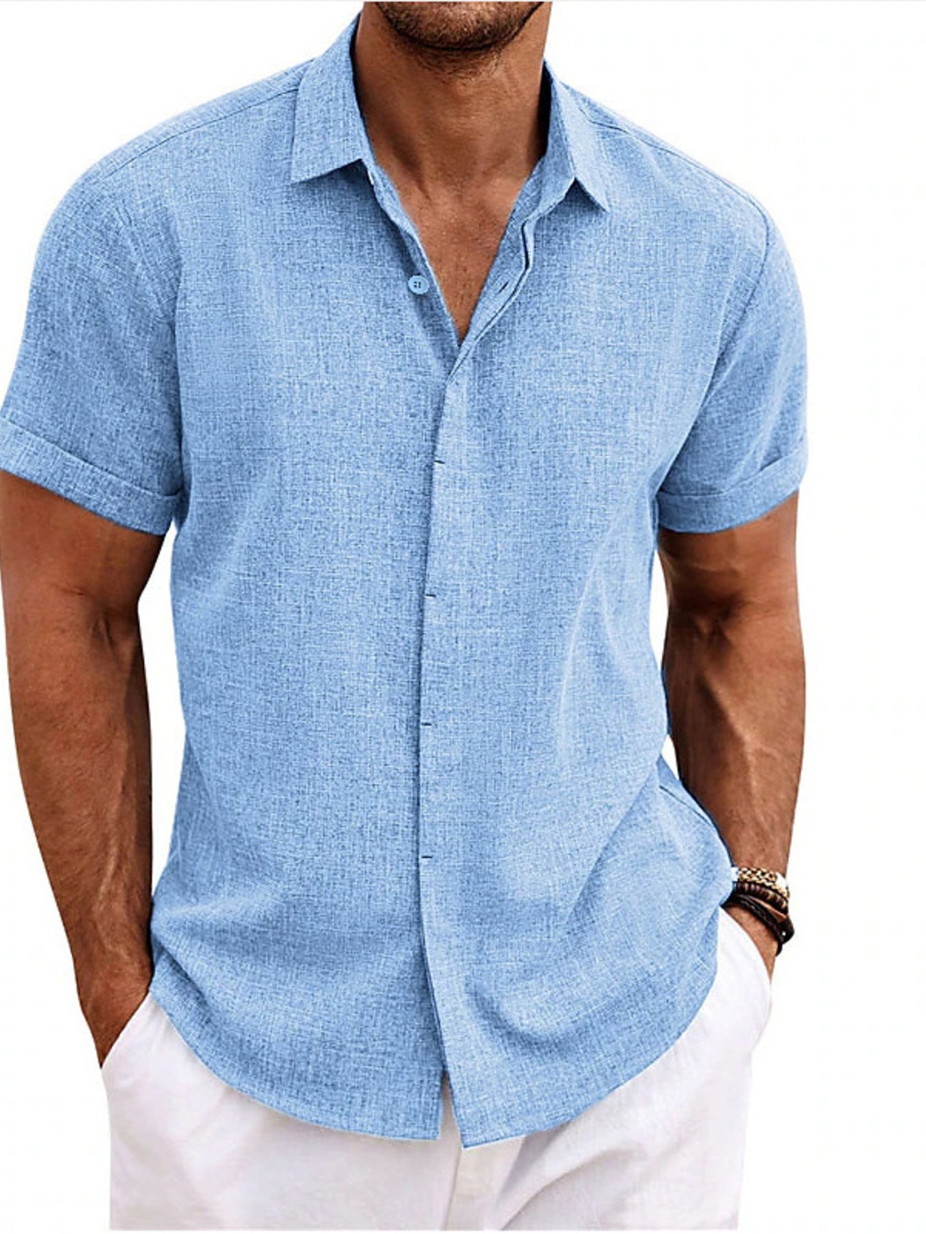 Barevici Cove short sleeve shirt men’s plus size casual button down top blue