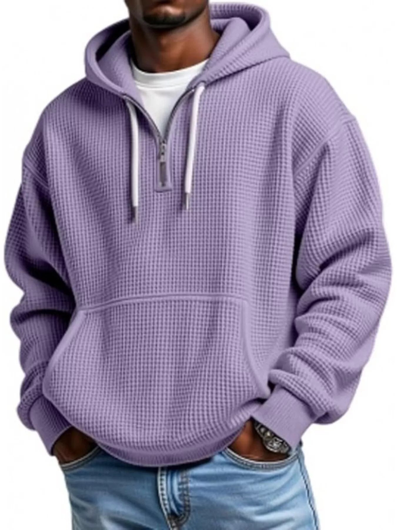 Barevici Loft waffle quarter zip hoodie men’s plus size textured hooded sweatshirt purple