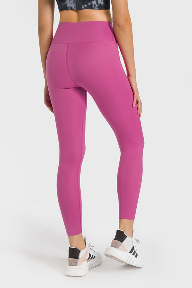 Barevici Millennia high waist yoga leggings women’s ankle length sculpting active tights in Cerise. back view