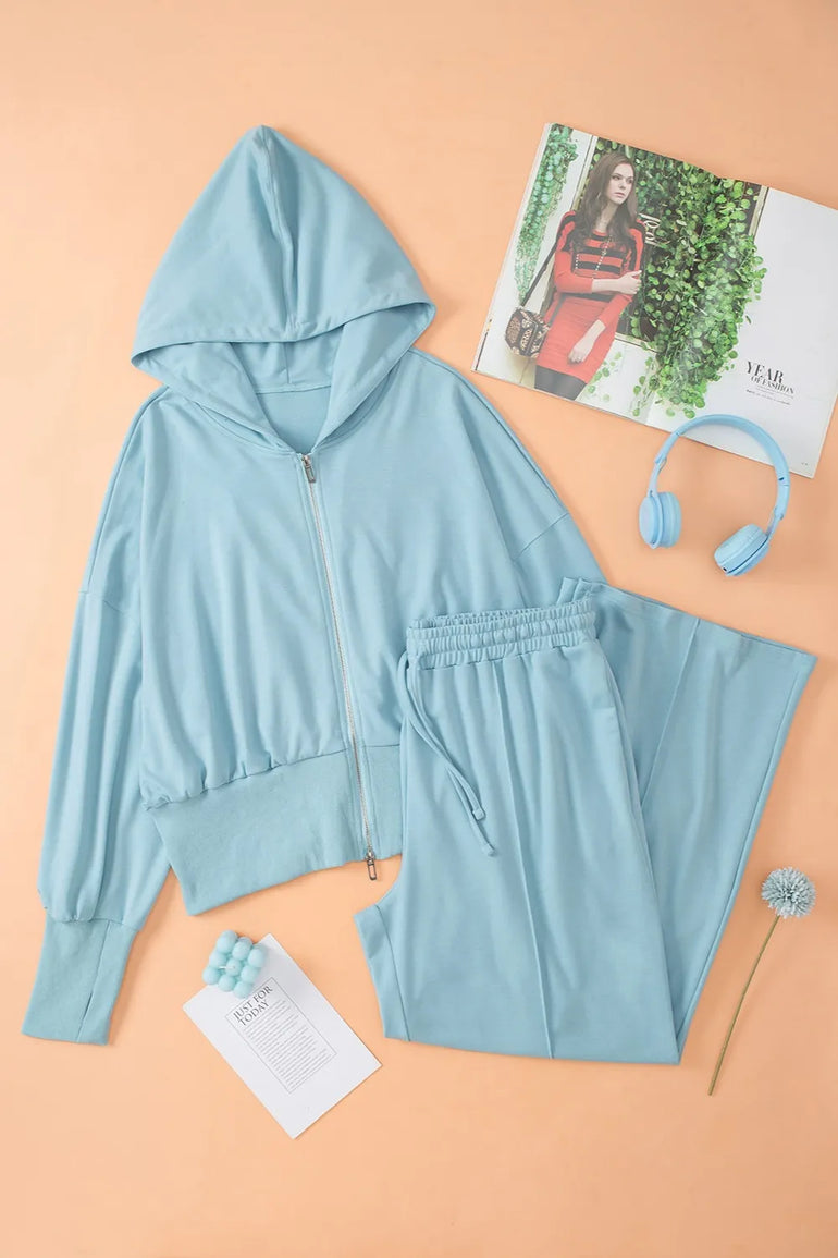 Barevici Vector zip hoodie set women’s zip up hoodie and drawstring pants minimalist active co ord in Light Blue.