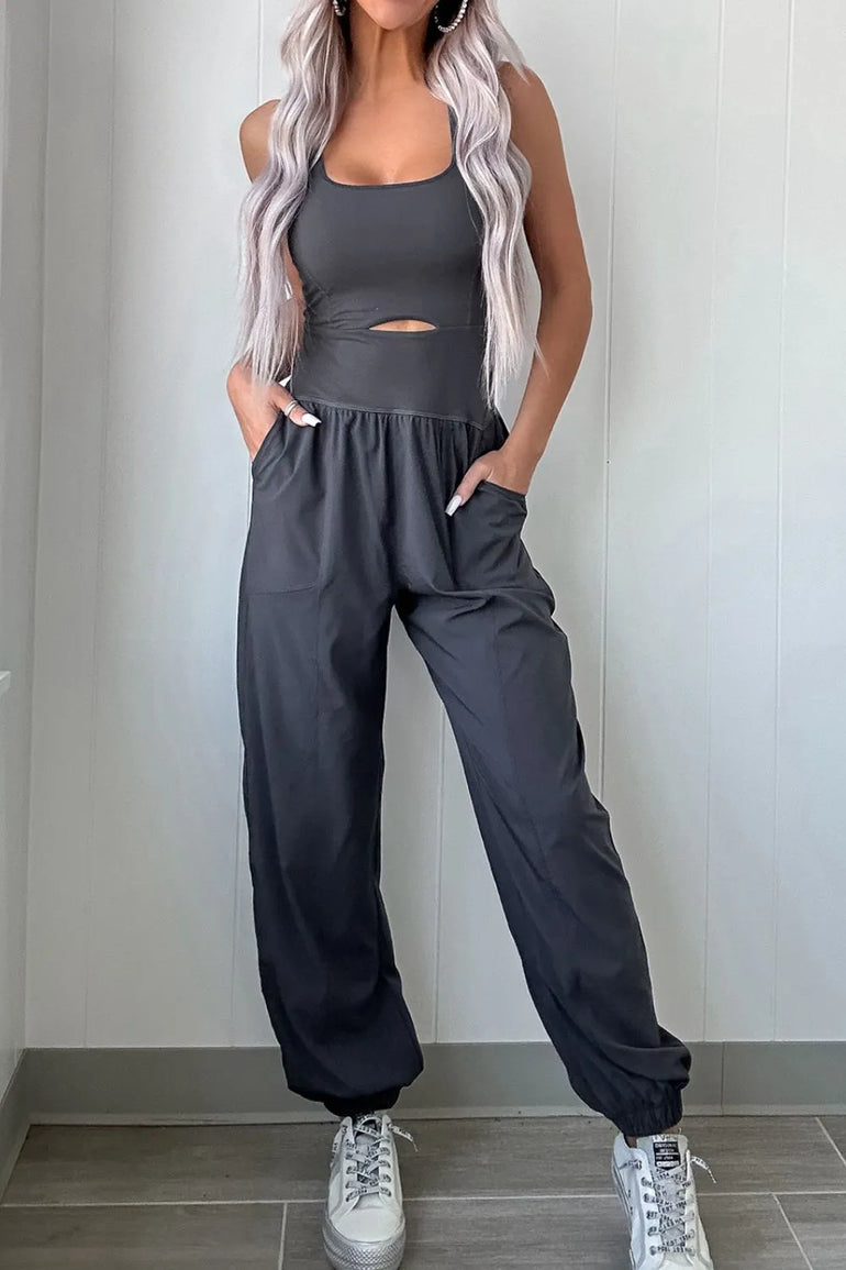 Barevici Halo cutout active jumpsuit women’s square neck wide strap sculpting one piece