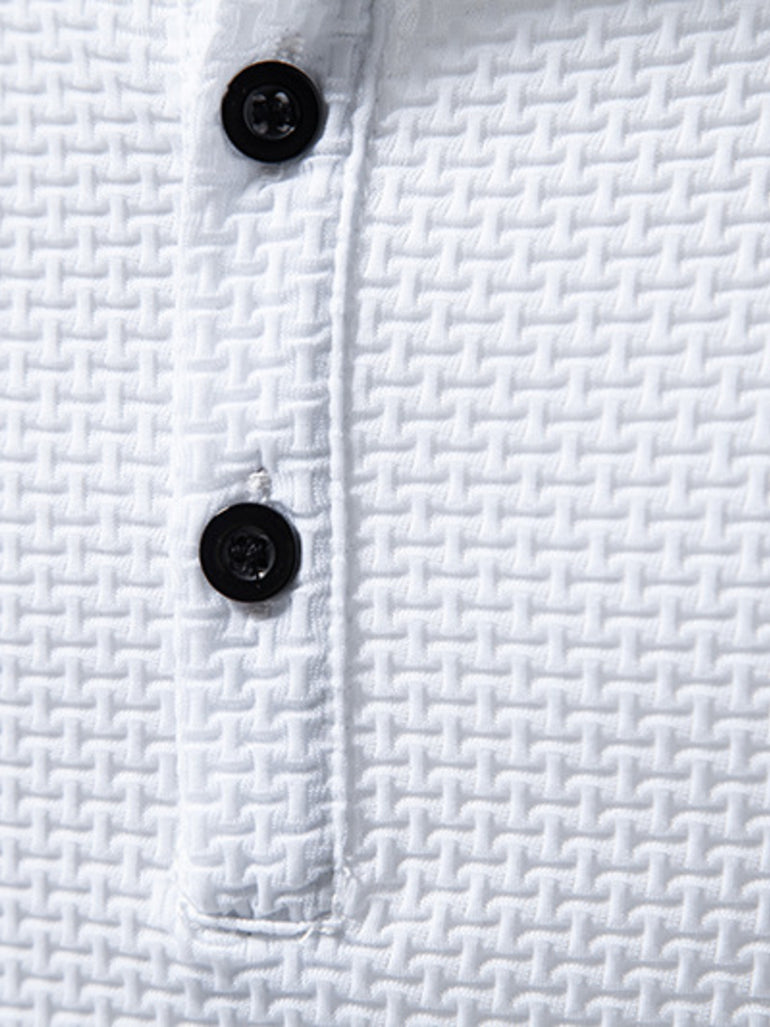 Barevici Soho textured Henley tee men’s minimalist button detail t shirt white material close up