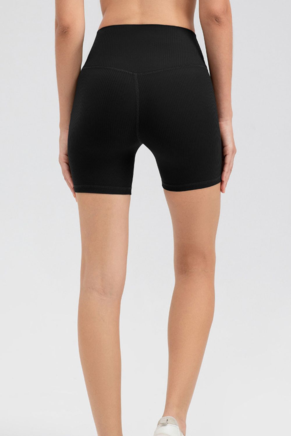 Barevici Pulse wideband shorts women’s slim fit wide waistband sports shorts in black. back view