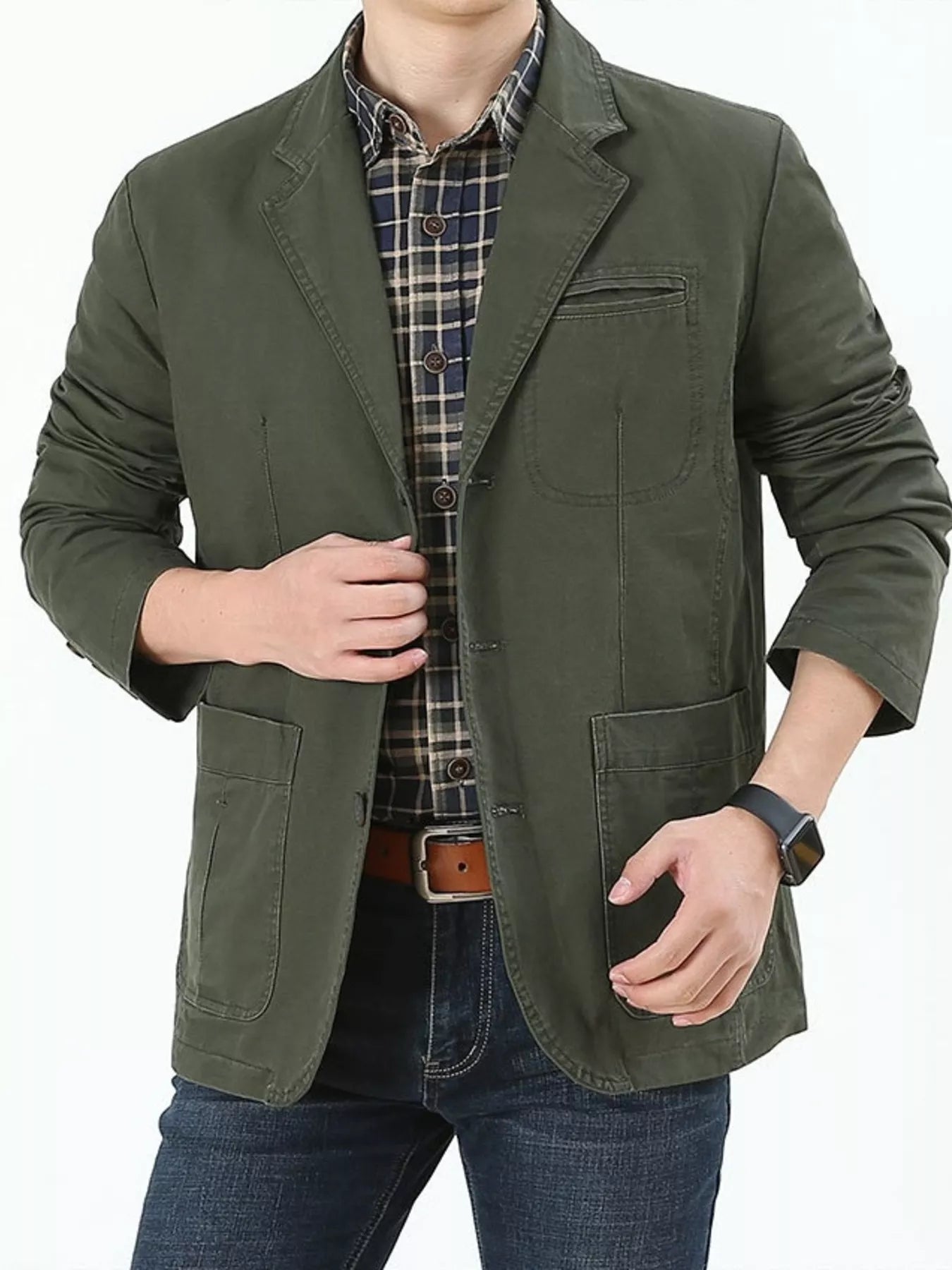 Barevici Sterling blazer men’s plus size casual lapel jacket army green