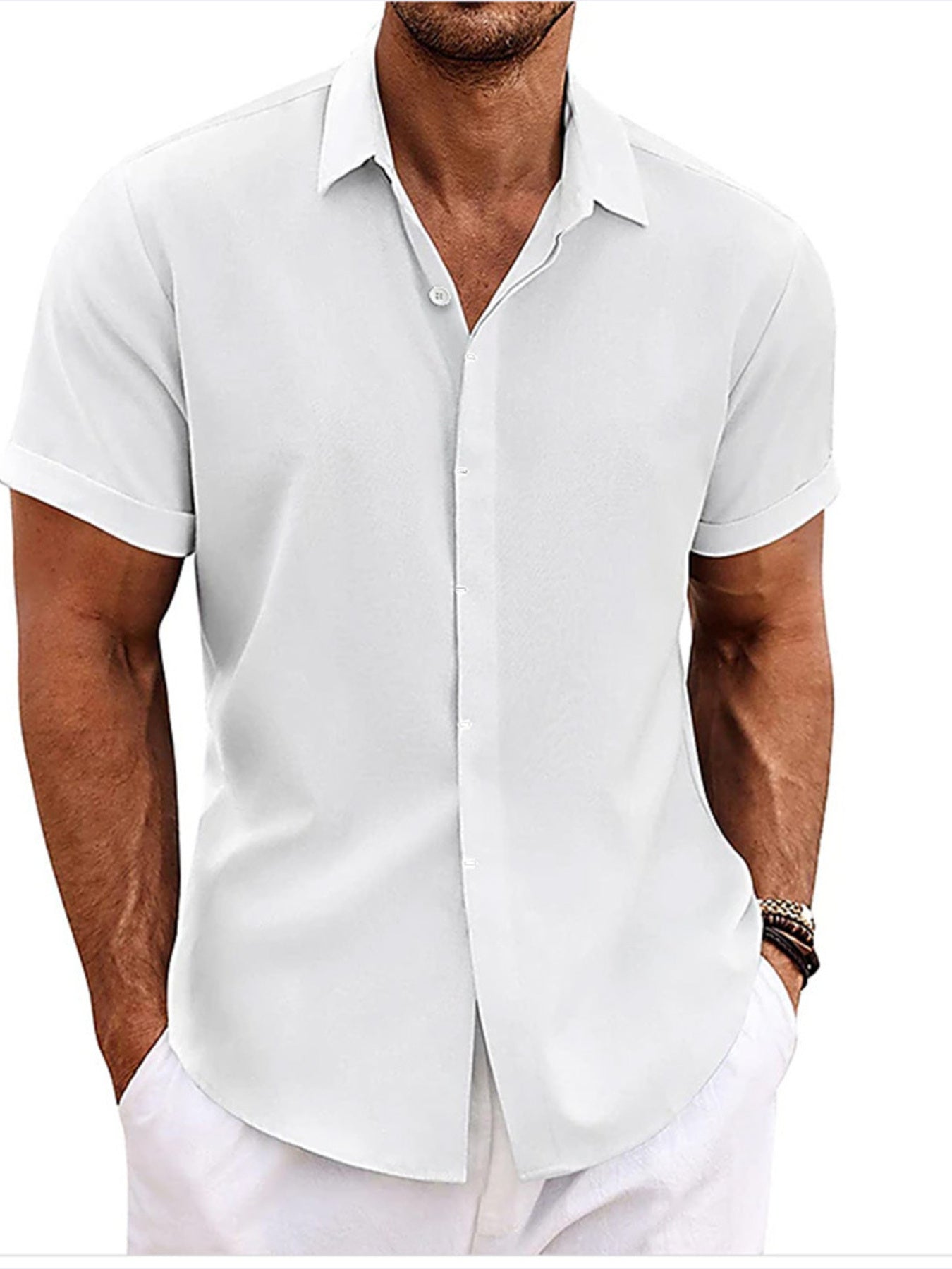 Barevici Cove short sleeve shirt men’s plus size casual button down top white