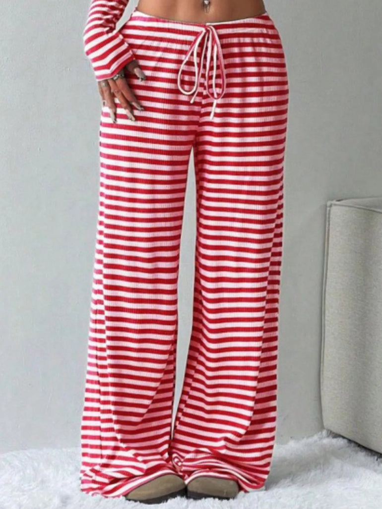 Barevici Horizon stripe set women’s striped long sleeve crop top and wide leg pants co ord red stripes, pants
