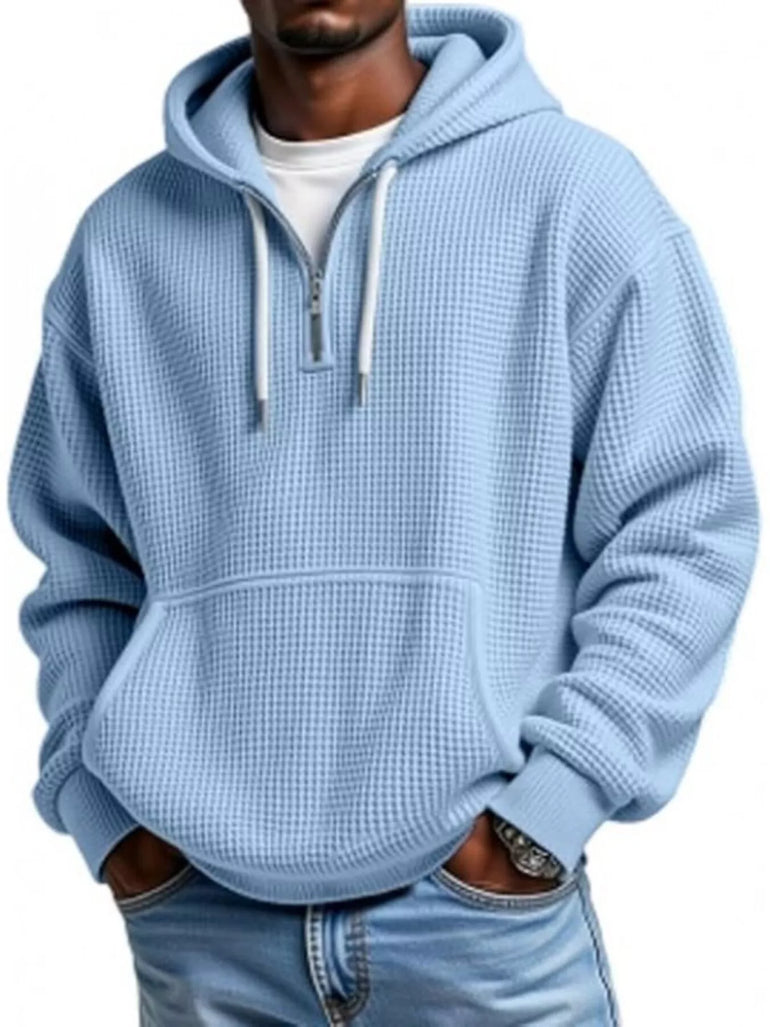 Barevici Loft waffle quarter zip hoodie men’s plus size textured hooded sweatshirt