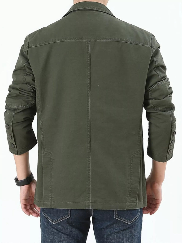 Barevici Sterling blazer men’s plus size casual lapel jacket army green back view