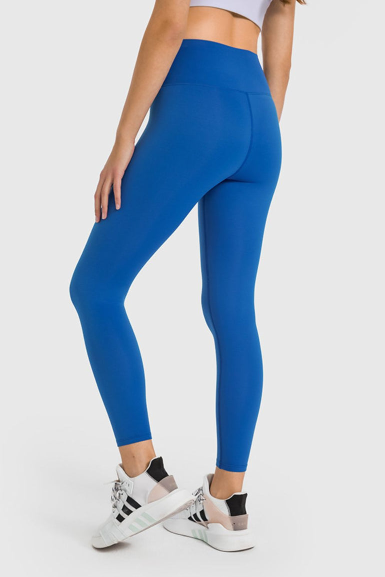 Barevici Millennia high waist yoga leggings women’s ankle length sculpting active tights in Peacock Blue. back view
