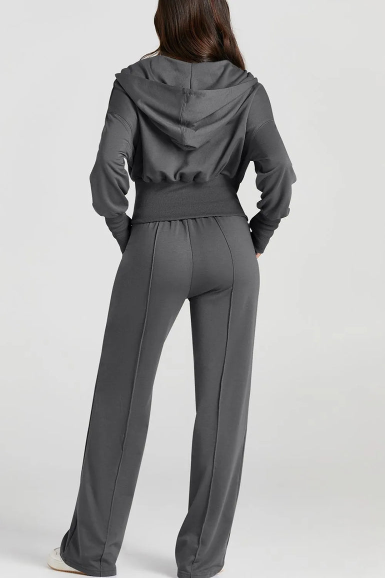 Barevici Vector zip hoodie set women’s zip up hoodie and drawstring pants minimalist active co ord in dark gray, back view