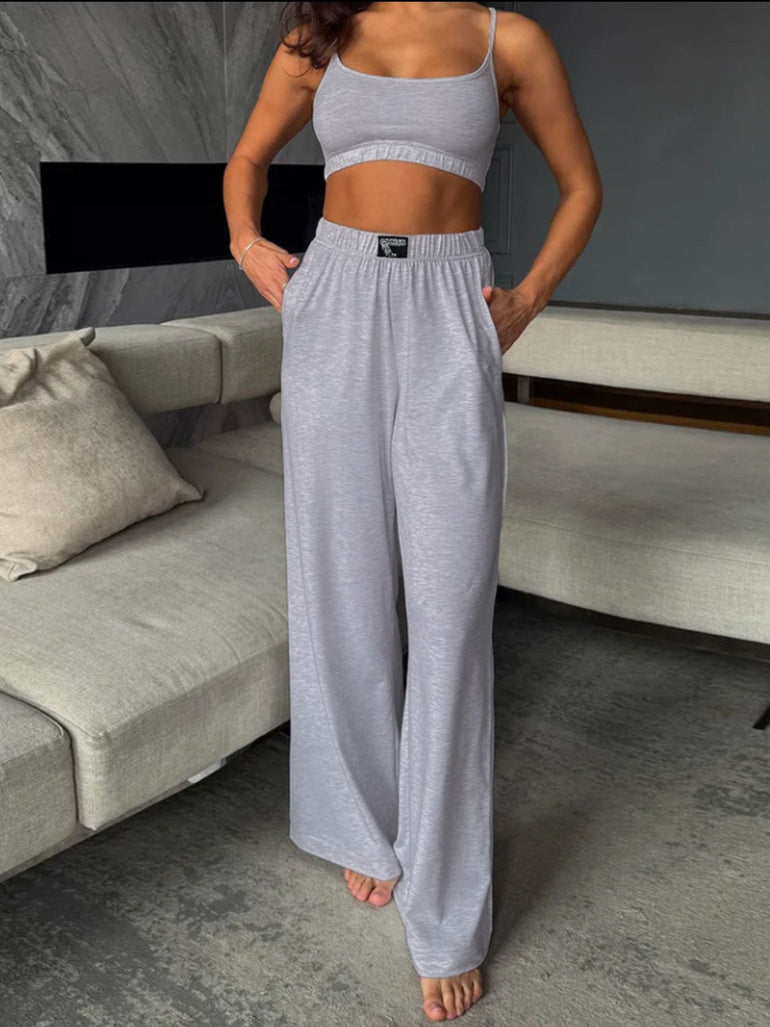 Barevici Sloan cami and pants set women’s minimalist scoop neck lounge co ord light grey front view