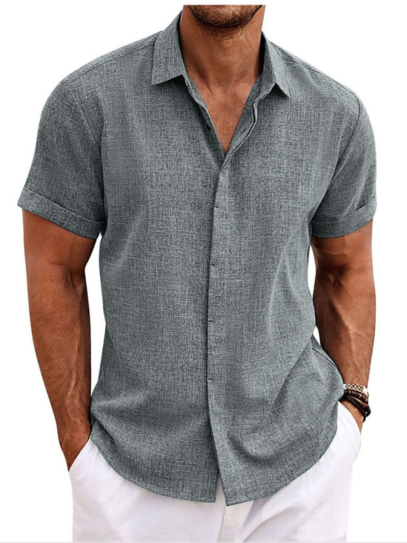 Barevici Cove short sleeve shirt men’s plus size casual button down top blue