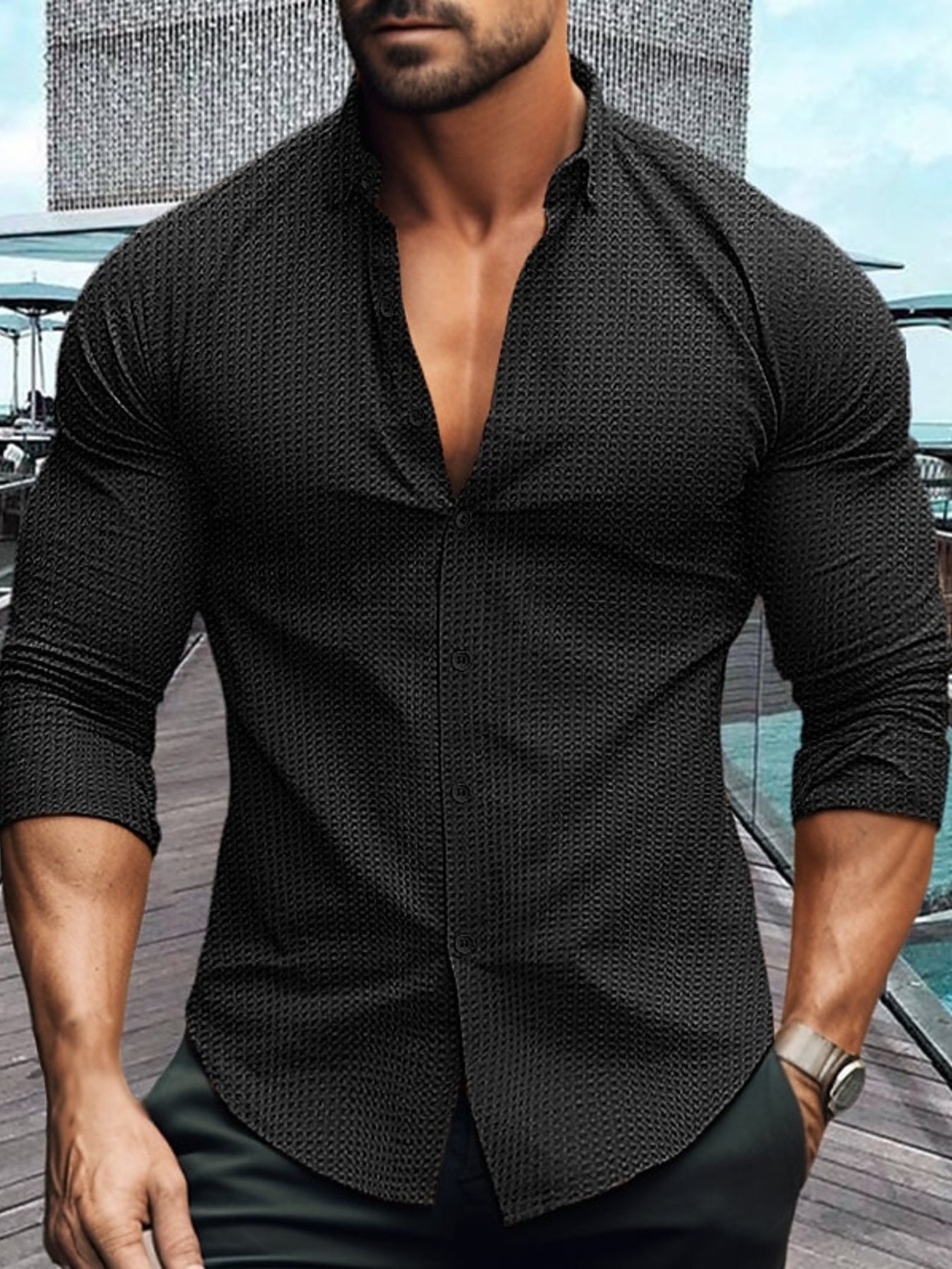 Barevici Lisbon short sleeve shirt men’s plus size casual button down top black