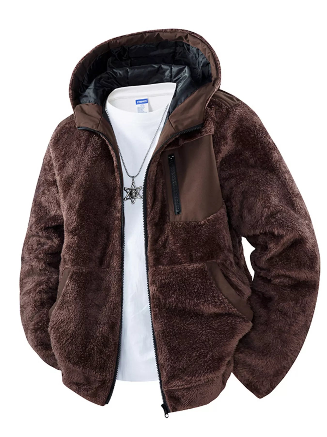 Barevici Summit fleece hooded jacket men’s minimalist zip up layer brown