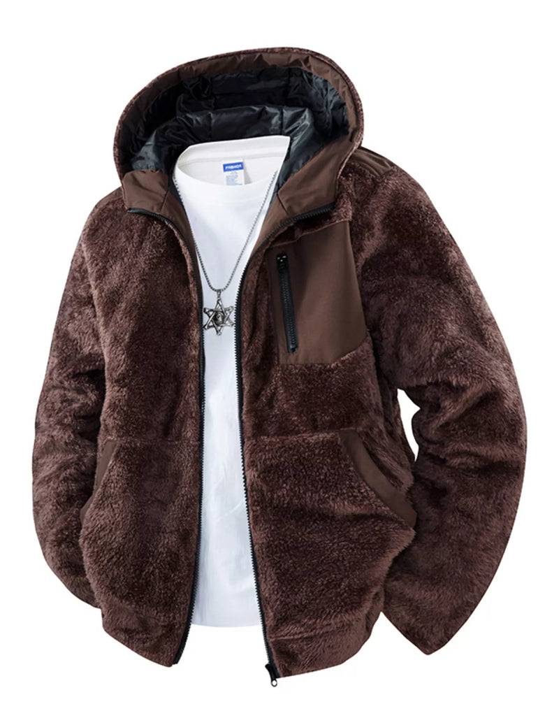 Barevici Summit fleece hooded jacket men’s minimalist zip up layer brown