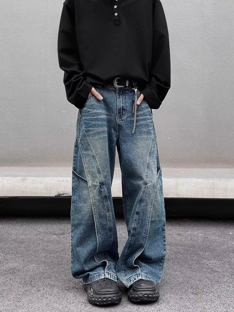 Barevici Ridge wide leg jeans men’s plus size washed denim




