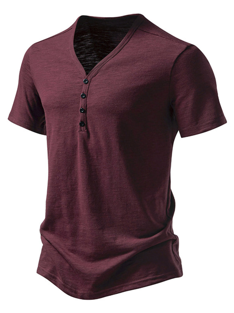 Barevici Crest button tee men’s minimalist casual t shirt burgandy