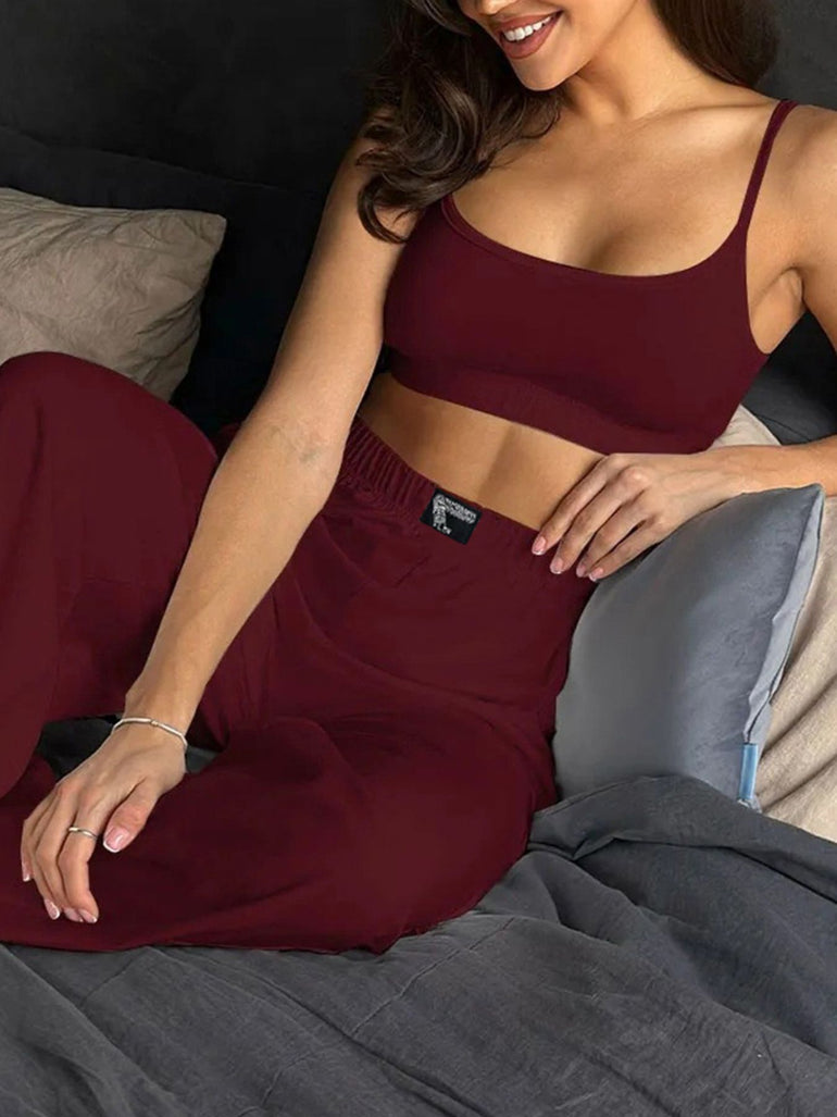 Barevici Sloan cami and pants set women’s minimalist scoop neck lounge co ord burgandy front view