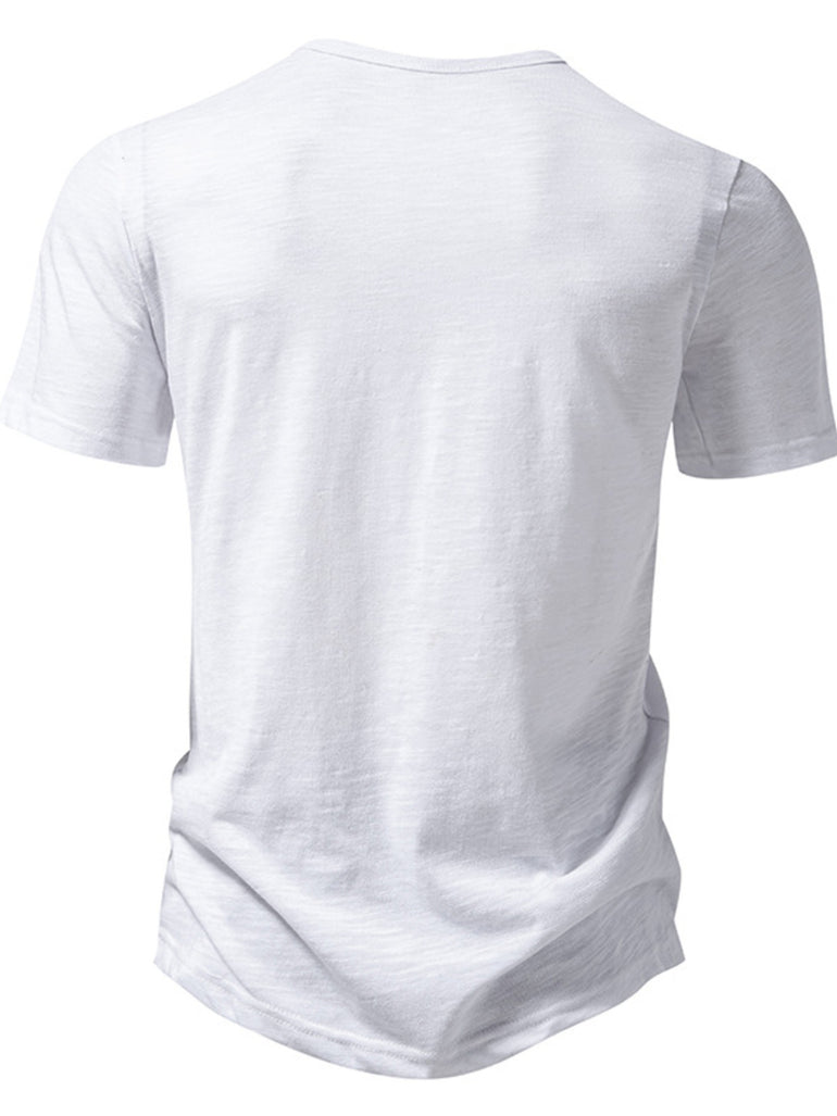 Barevici Crest button tee men’s minimalist casual t shirt white back view