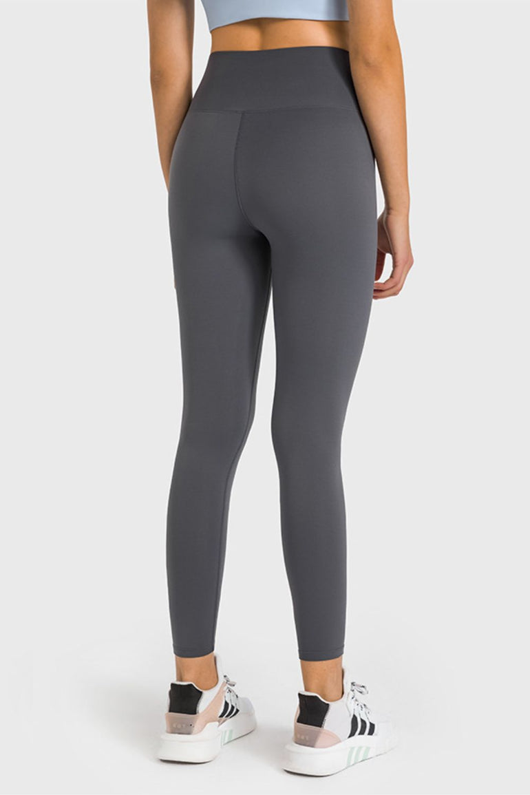 Barevici Millennia high waist yoga leggings women’s ankle length sculpting active tights in Dark Gray. back view.