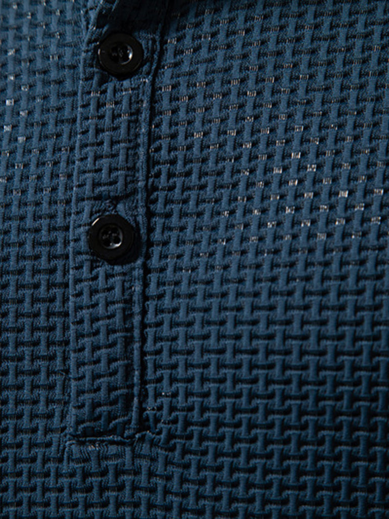 Barevici Soho textured Henley tee men’s minimalist button detail t shirt material close up