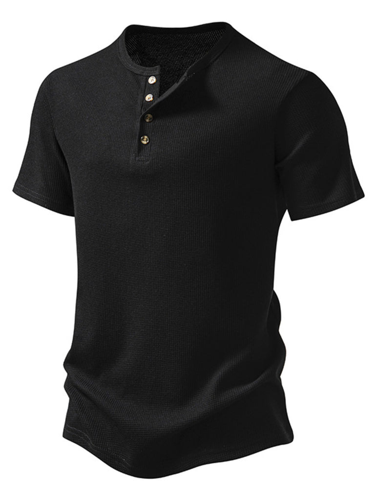 Barevici Echo button detail tee men’s minimalist short sleeve t shirt black