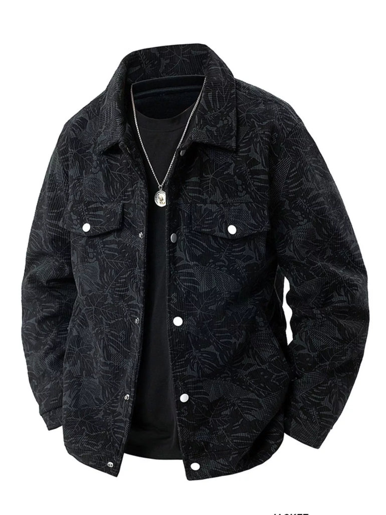 Barevici Turin corduroy jacket men’s plus size snap down casual layer black