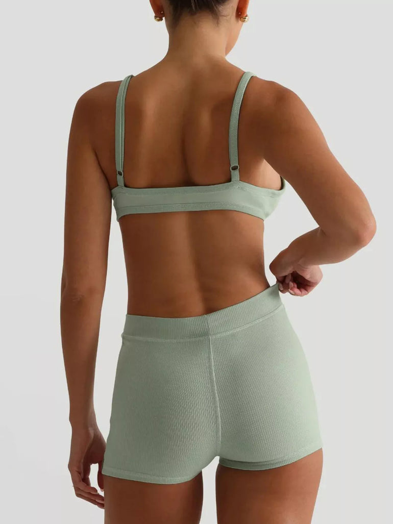 Barevici seamless bra high waist shorts active set women's sculpting athleisure outfit (Back)
