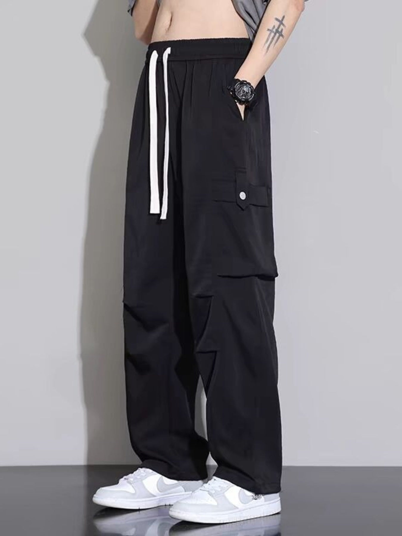 Barevici Transit cargo pants men’s plus size relaxed drawstring trousers black