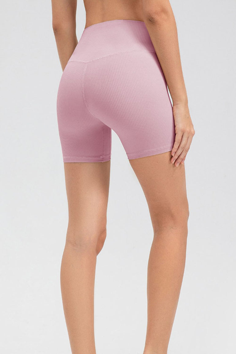 Barevici Pulse wideband shorts women’s slim fit wide waistband sports shorts in Lilac. Back View.