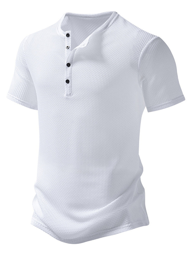 Barevici Soho textured Henley tee men’s minimalist button detail t shirt white 