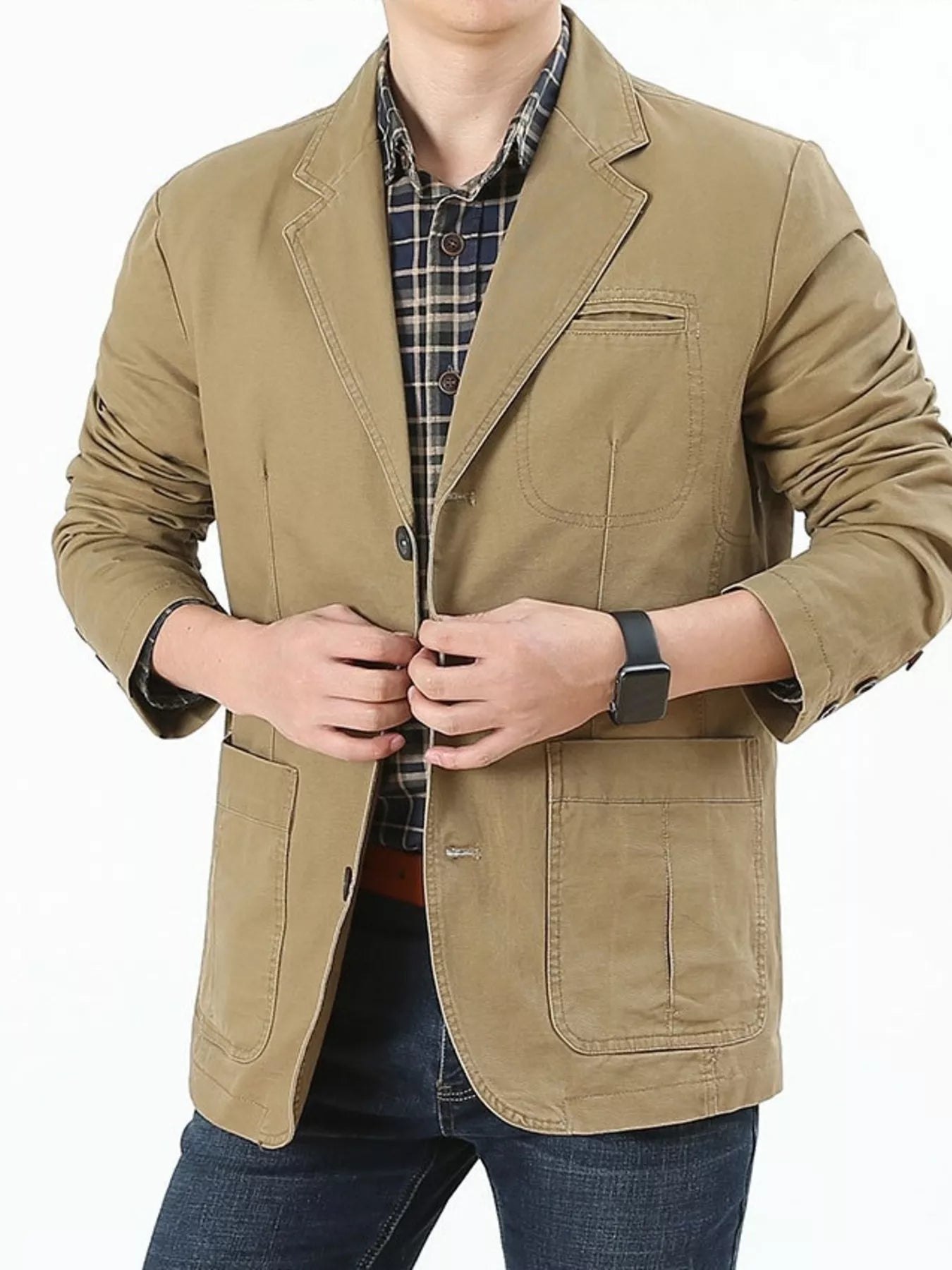 Barevici Sterling blazer men’s plus size casual lapel jacket khaki