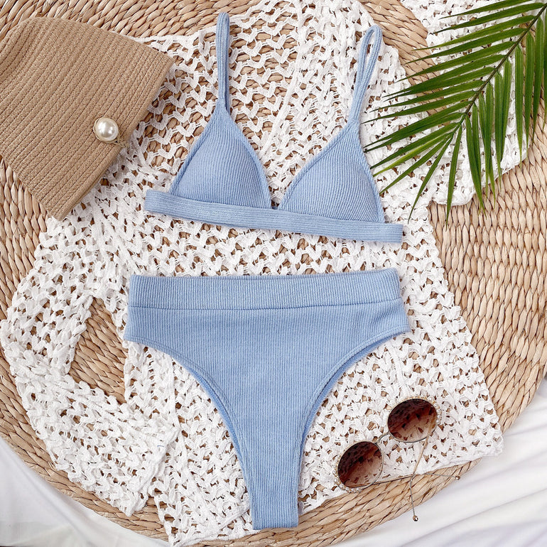 Barevici spaghetti strap ribbed bikini set women's minimalist textured swimwear