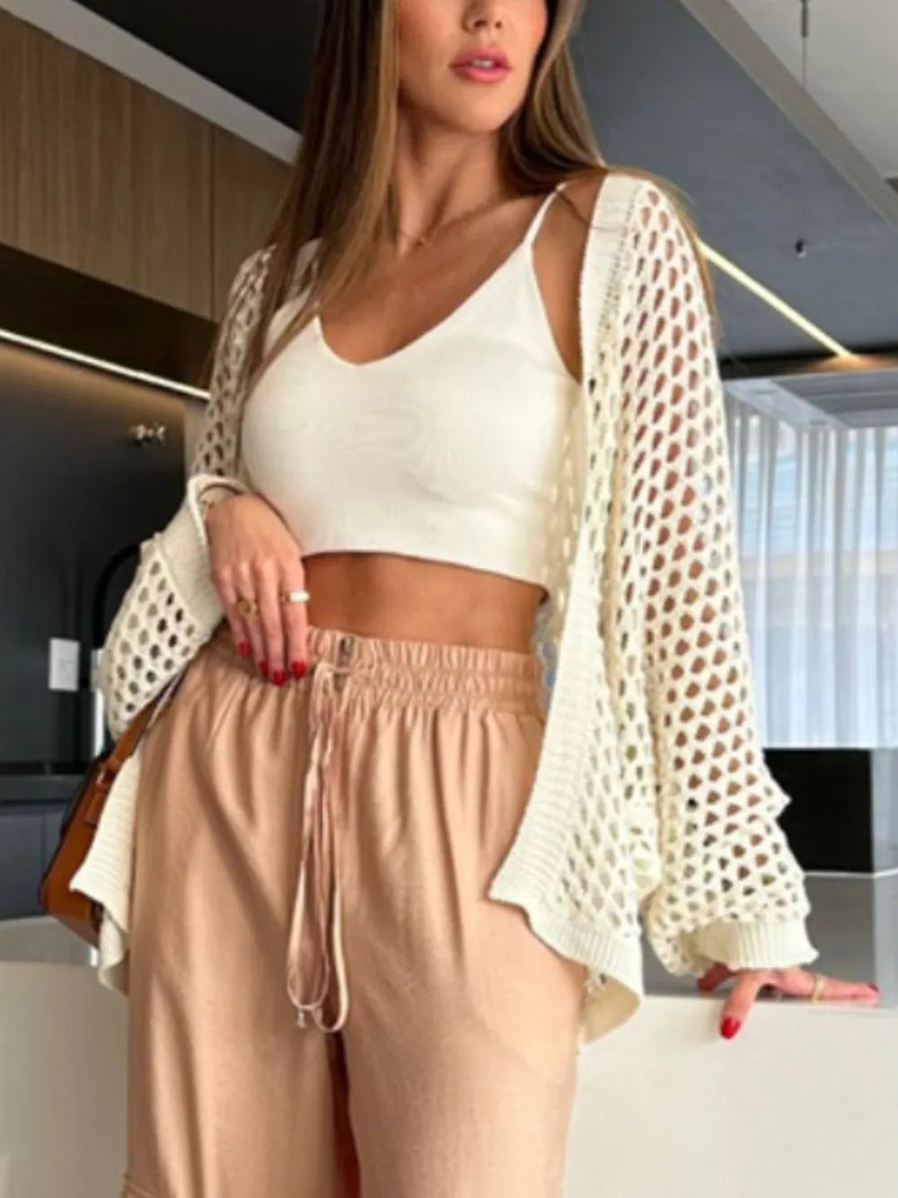 Barevici hollow out open front cover up women's minimalist lightweight beachwear white