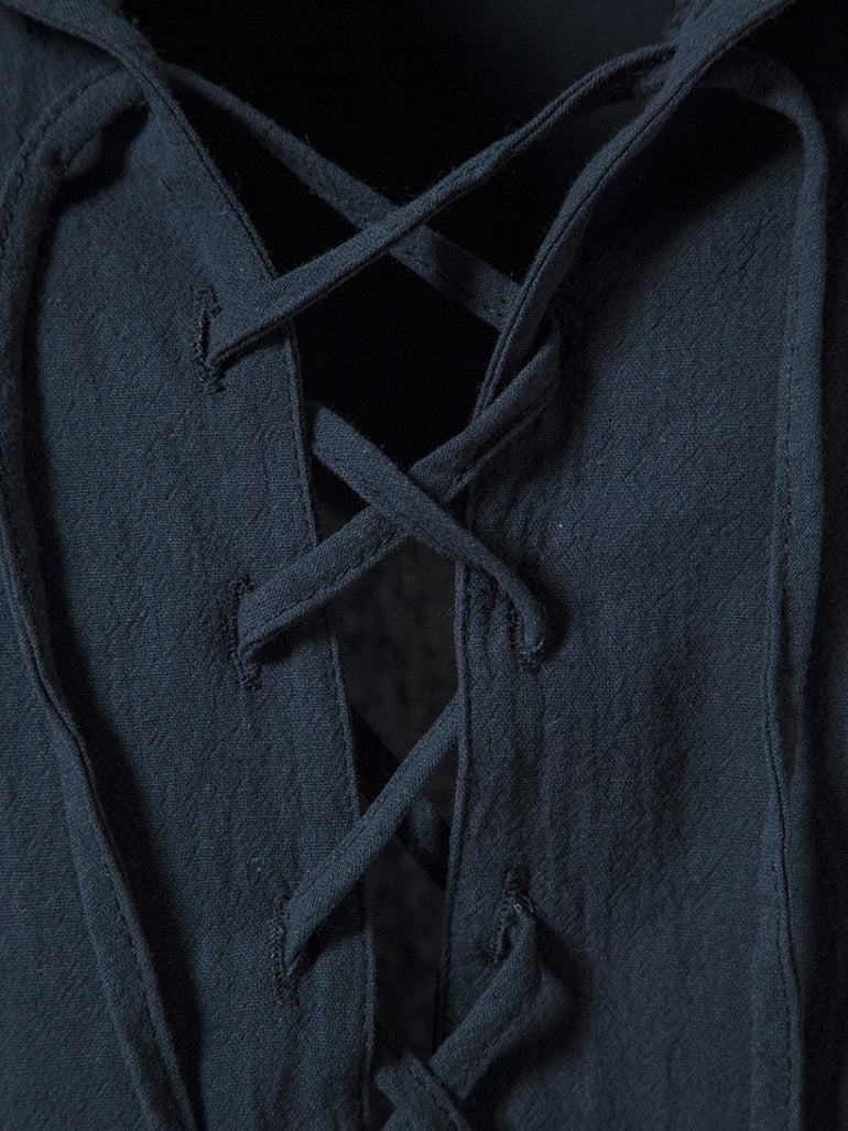 Barevici Terra lace up hooded top men’s minimalist casual pullover hoodie close up