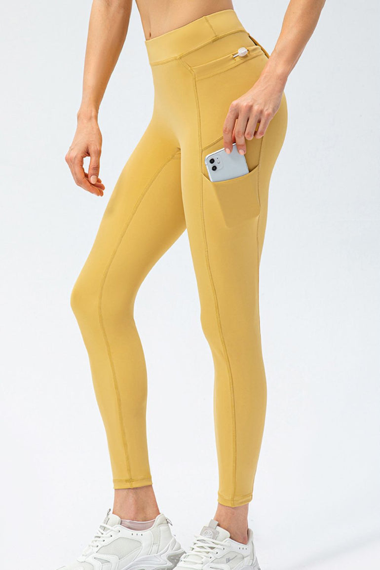 Barevici Trace pocket leggings women’s full size high waist long sports tights with side pockets in Gold