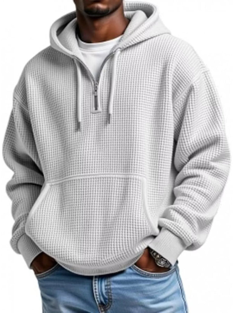 Barevici Loft waffle quarter zip hoodie men’s plus size textured hooded sweatshirt white