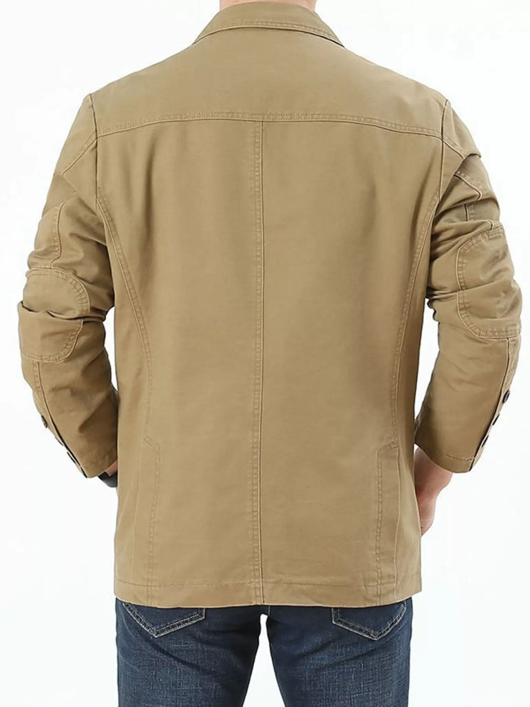 Barevici Sterling blazer men’s plus size casual lapel jacket khaki back view