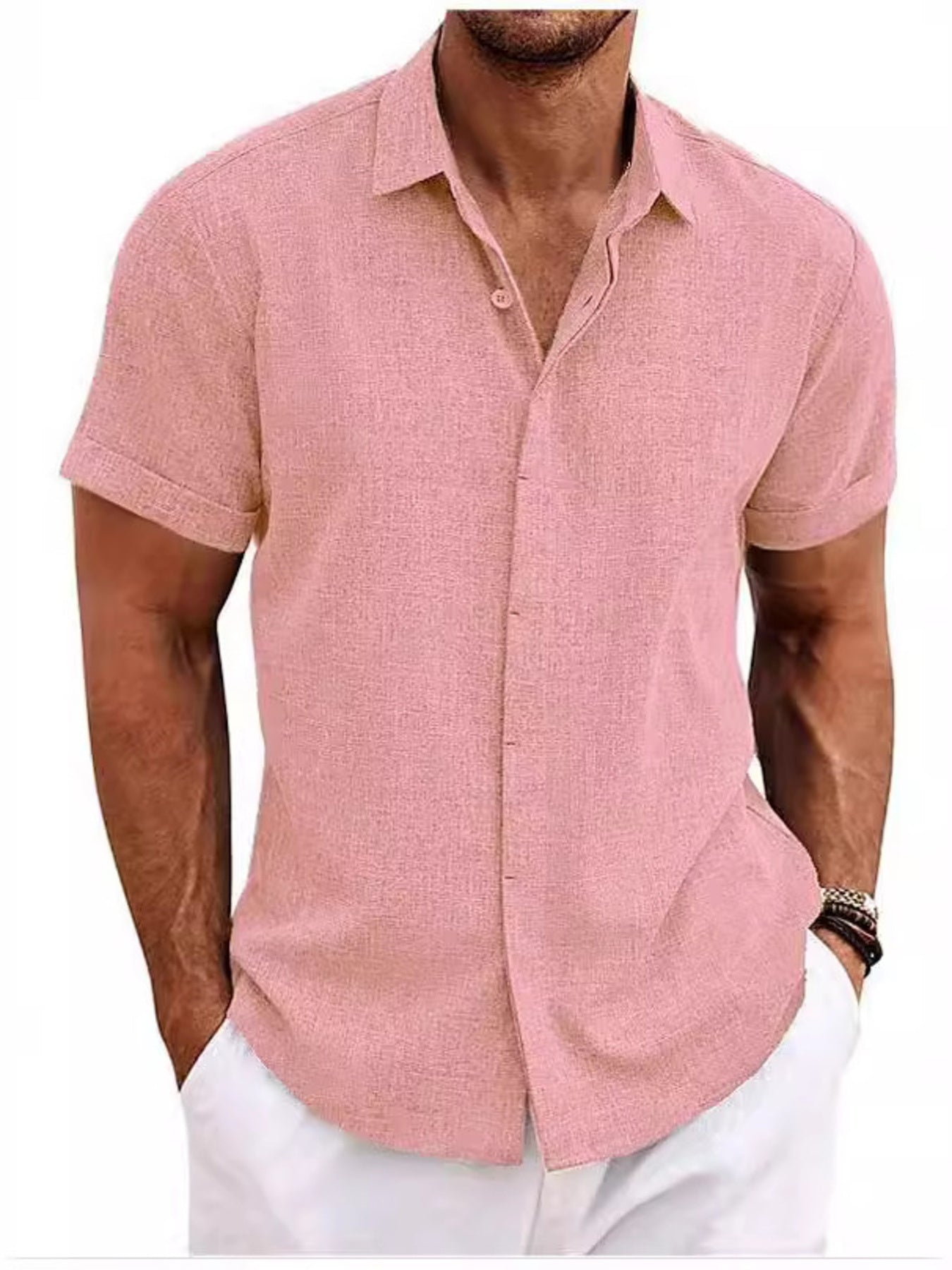Barevici Cove short sleeve shirt men’s plus size casual button down top pink