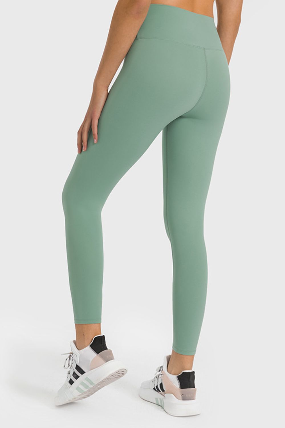 Barevici Millennia high waist yoga leggings women’s ankle length sculpting active tights in gum Leaf. bak view.