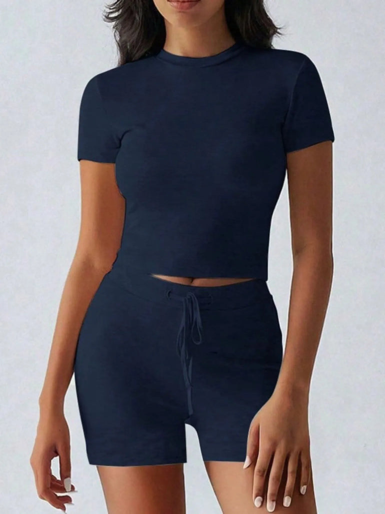 Barevici Cove tee and shorts set women’s minimalist round neck lounge co ord in navy