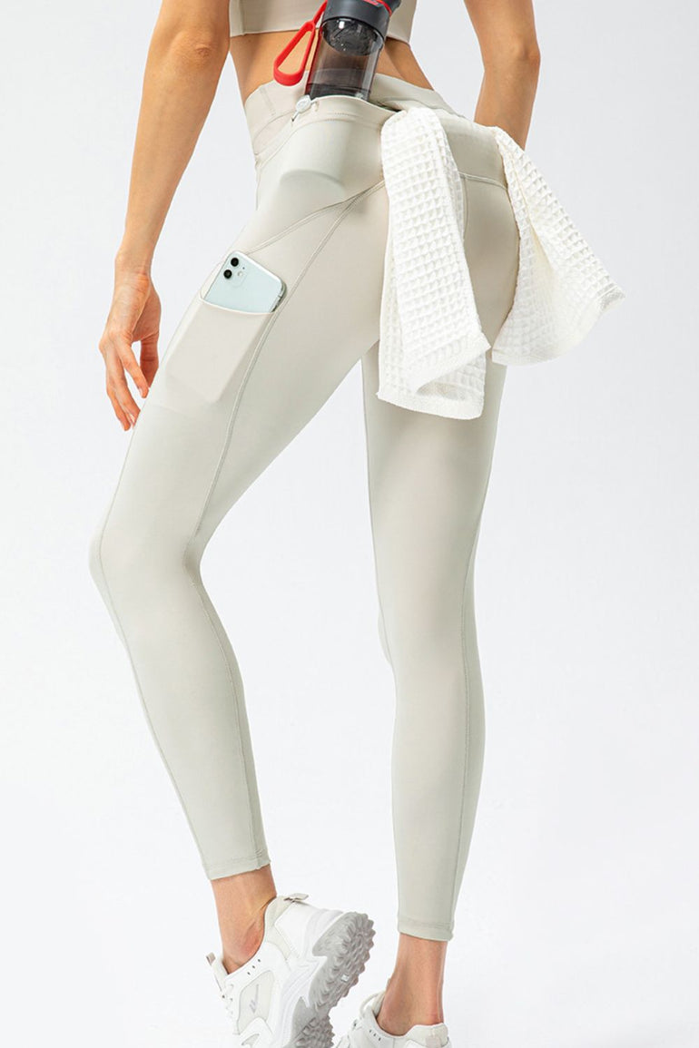 Barevici Trace pocket leggings women’s full size high waist long sports tights with side pockets in Cream.