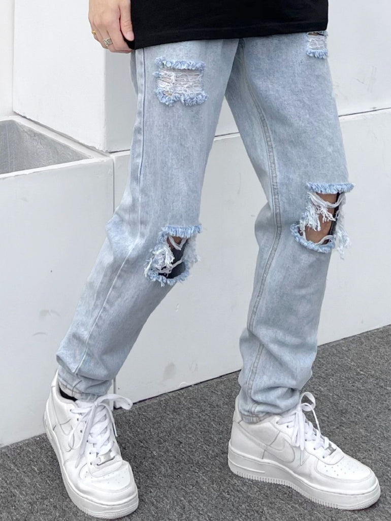 Barevici Atlas distressed slim jeans men’s plus size casual denim